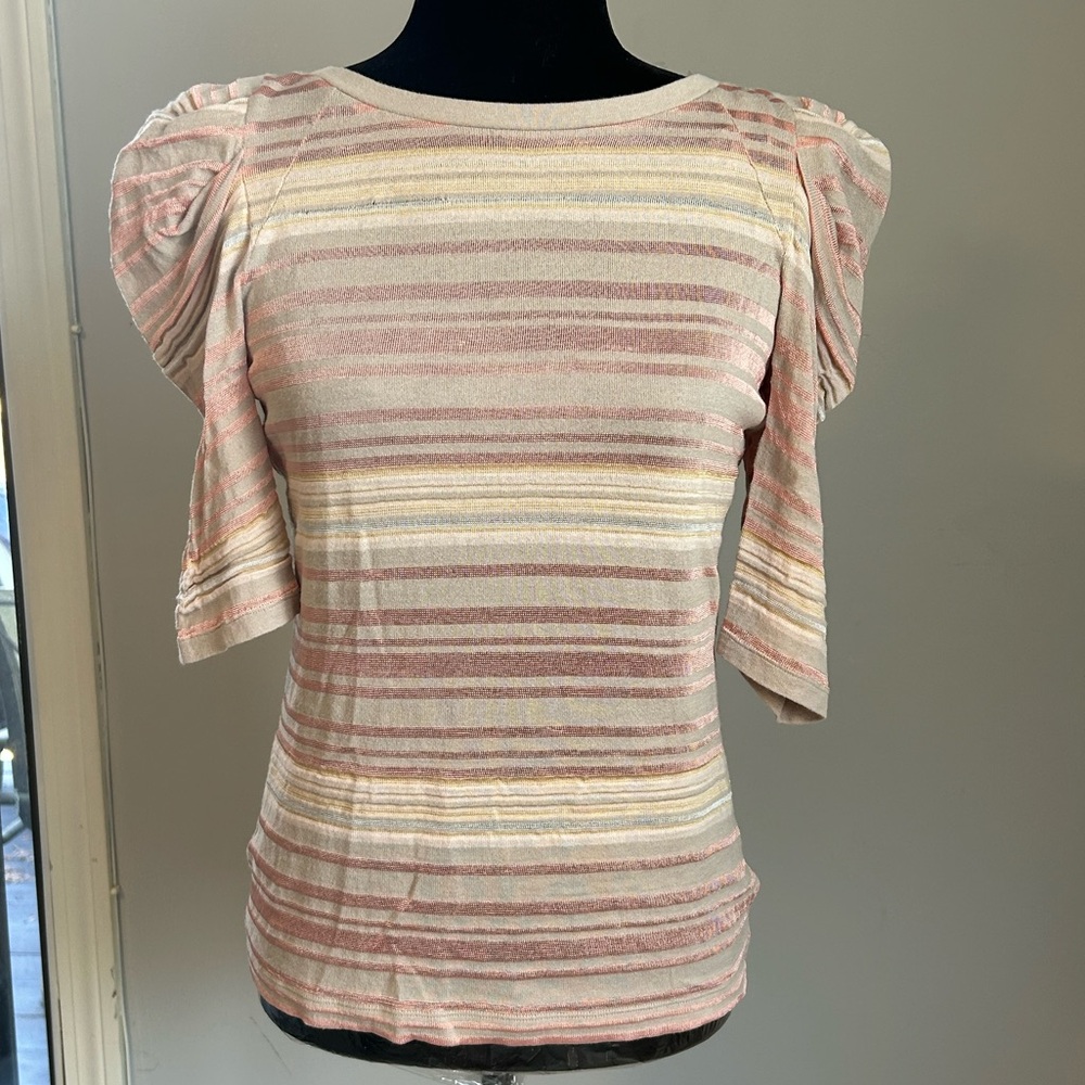 Deletta Anthropologie Striped Puff Sleeve Top – Size XS